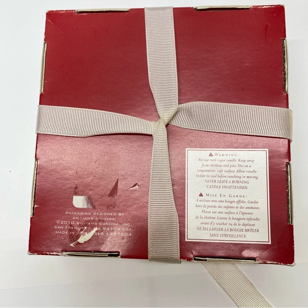 Williams Sonoma Clear Glass Snowflake Taper Candle Holders Set of 4 NEW Holiday